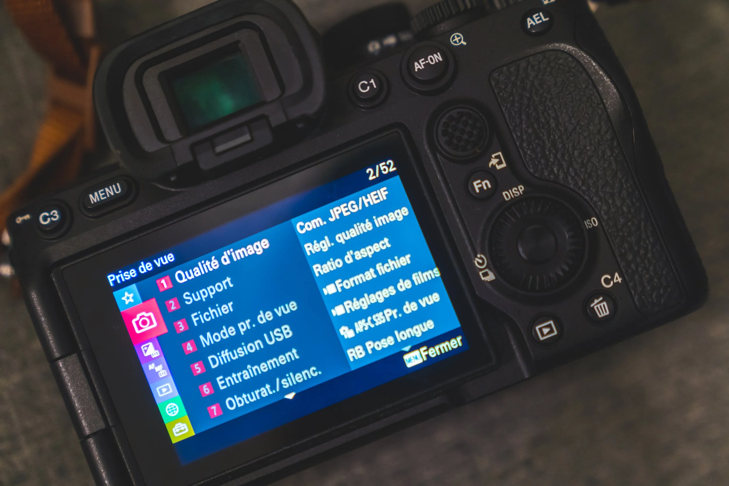 Menu du Sony Alpha 7 IV