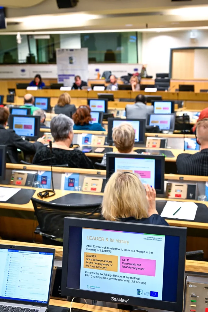 Audience and panel during a presentation on the history of LEADER at the EESC